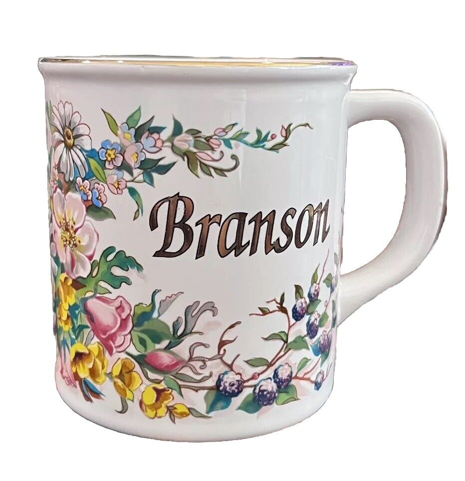 Vintage 90’s Branson Floral Mug MC Art Co. Ozarks Missouri Gold Trim EUC