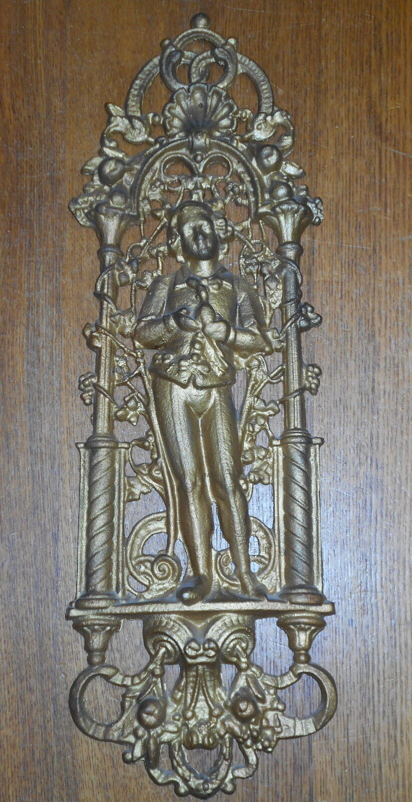 Gold Painted Cast Iron Decorative Wall Plaque - Man Standing - 20\