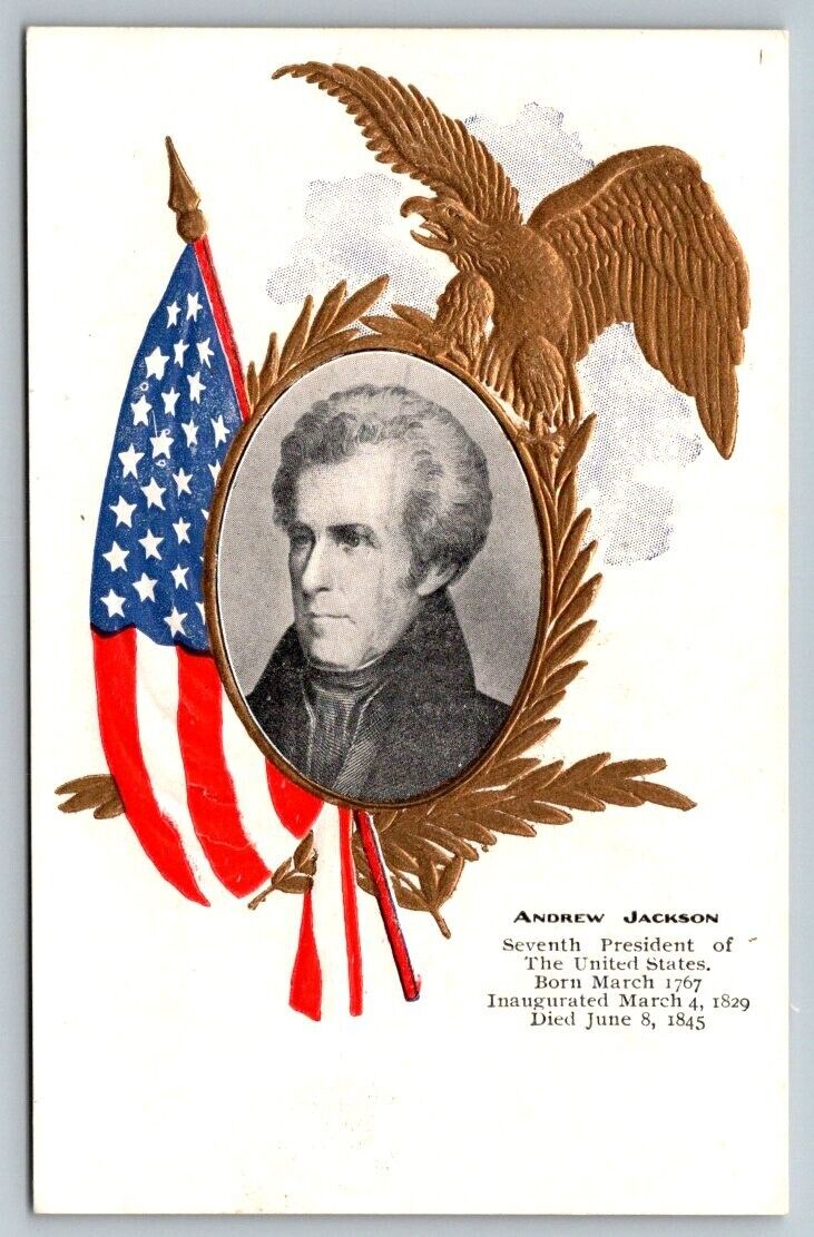 Patriotic 7th  President  Andrew Jackson  Eagle and Flag  - Postcard  c1905