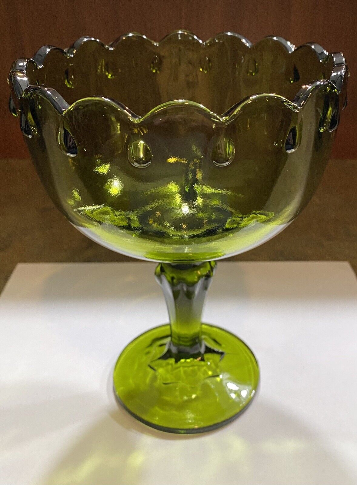 Vintage Indiana Glass Green Teardrop Pedestal Compote Bowl Candy Dish