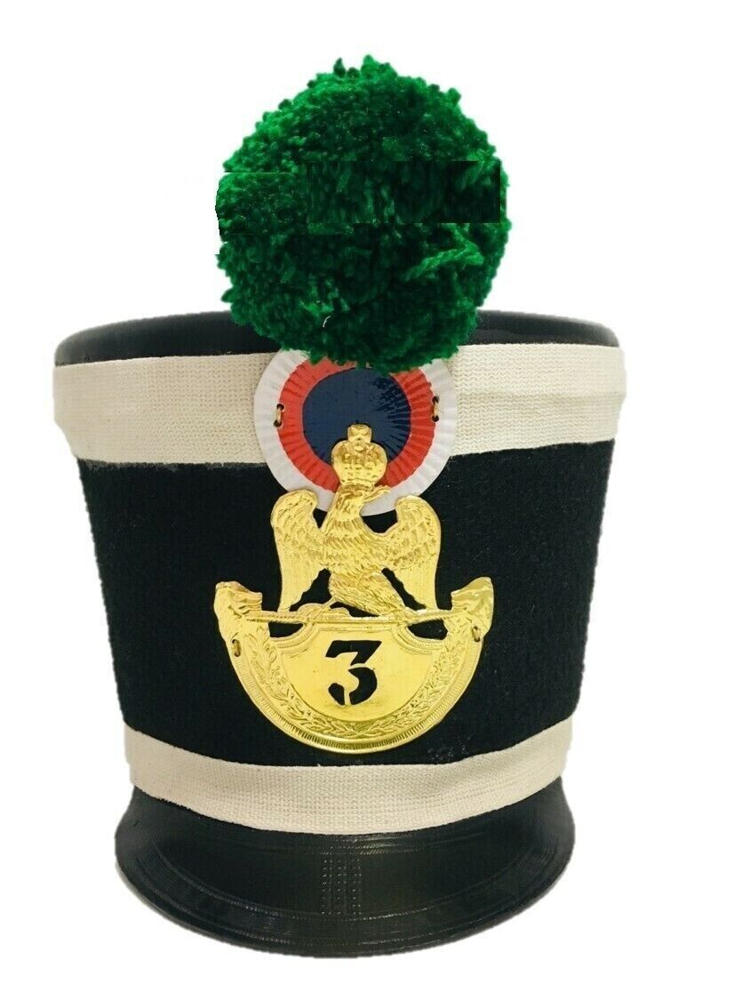 DGH® Napoleonic White Shako Hat 3rd EME+Green Pompom+Free 