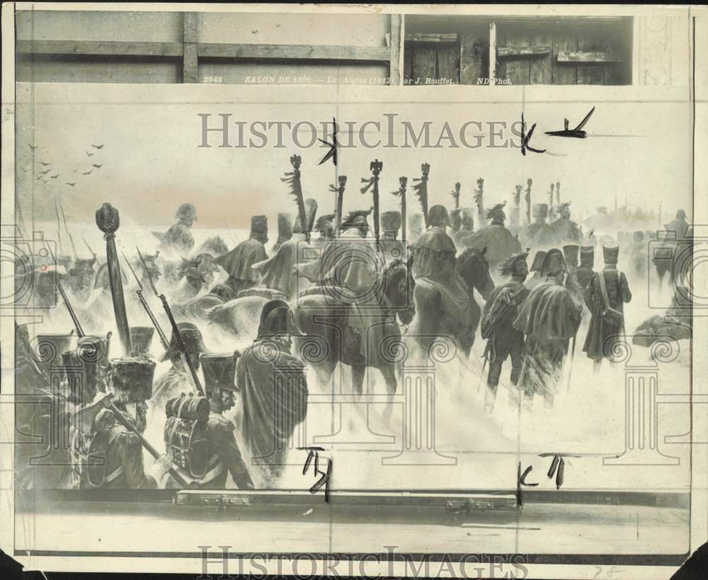 1935 Press Photo Roriffet painting of Napoleon's marching out of Russia.