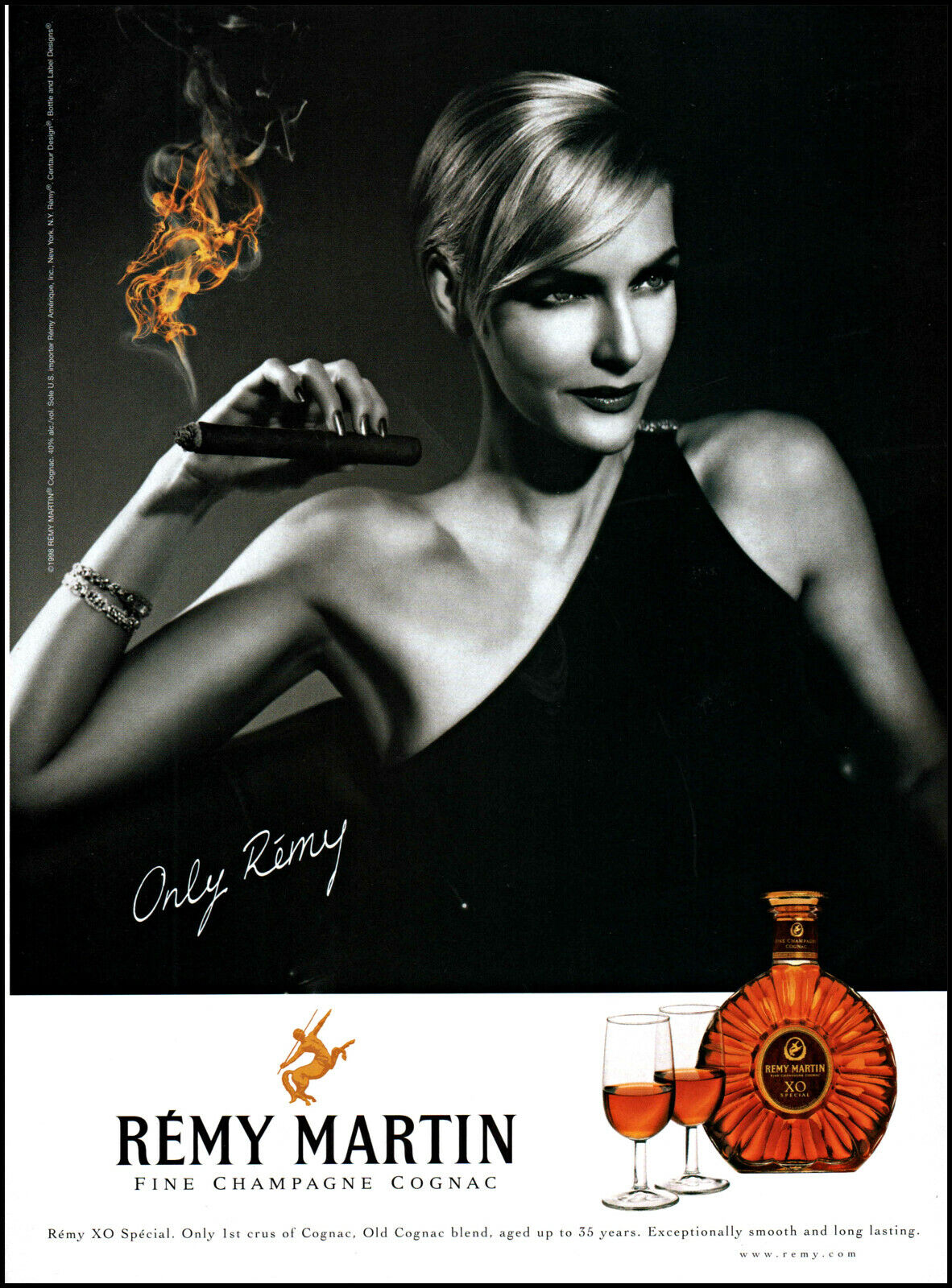 1999 Beautiful Woman smoking cigar Remy Martin cognac retro photo print ad ads15