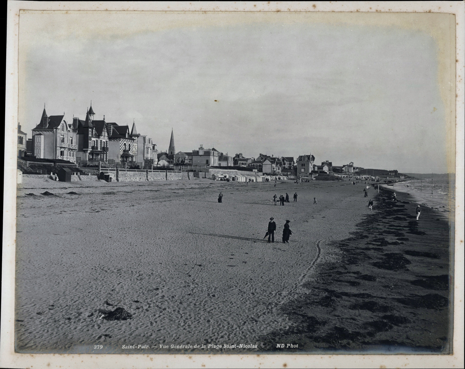 Neurdein, France, Saint-Pair-sur-Mer, Walkers on the Beach of Saint-Nicolas, wine