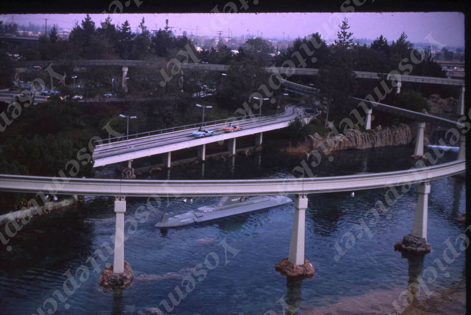 sl82 Original slide 1966 Disneyland submarine  Autopia 621a