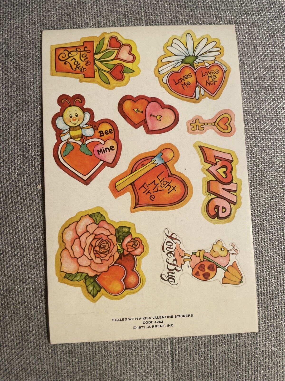 NEW VINTAGE SEALED WITH A KISS VALENTINE STICKERS 1979 CURRENT 1 SHEET