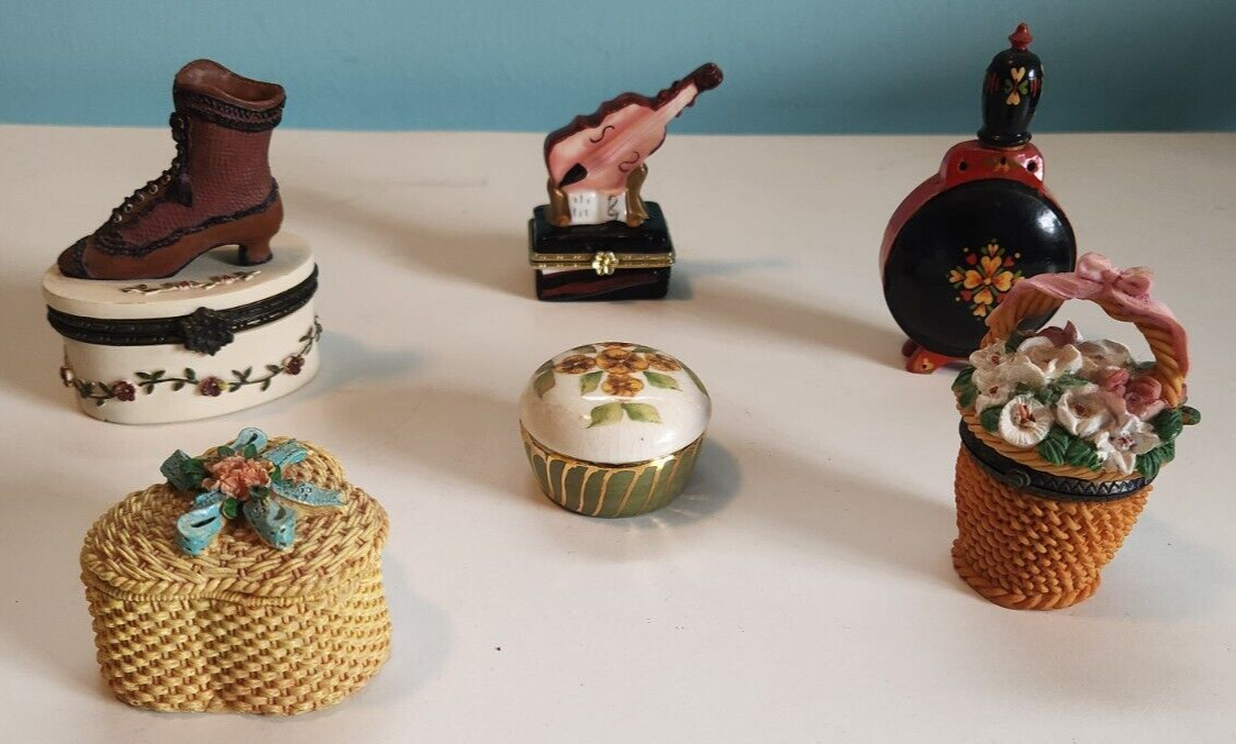 Collection of 6 vintage Jewelry / Trinket stone Boxes w/lids BEAUTIFUL, Unique