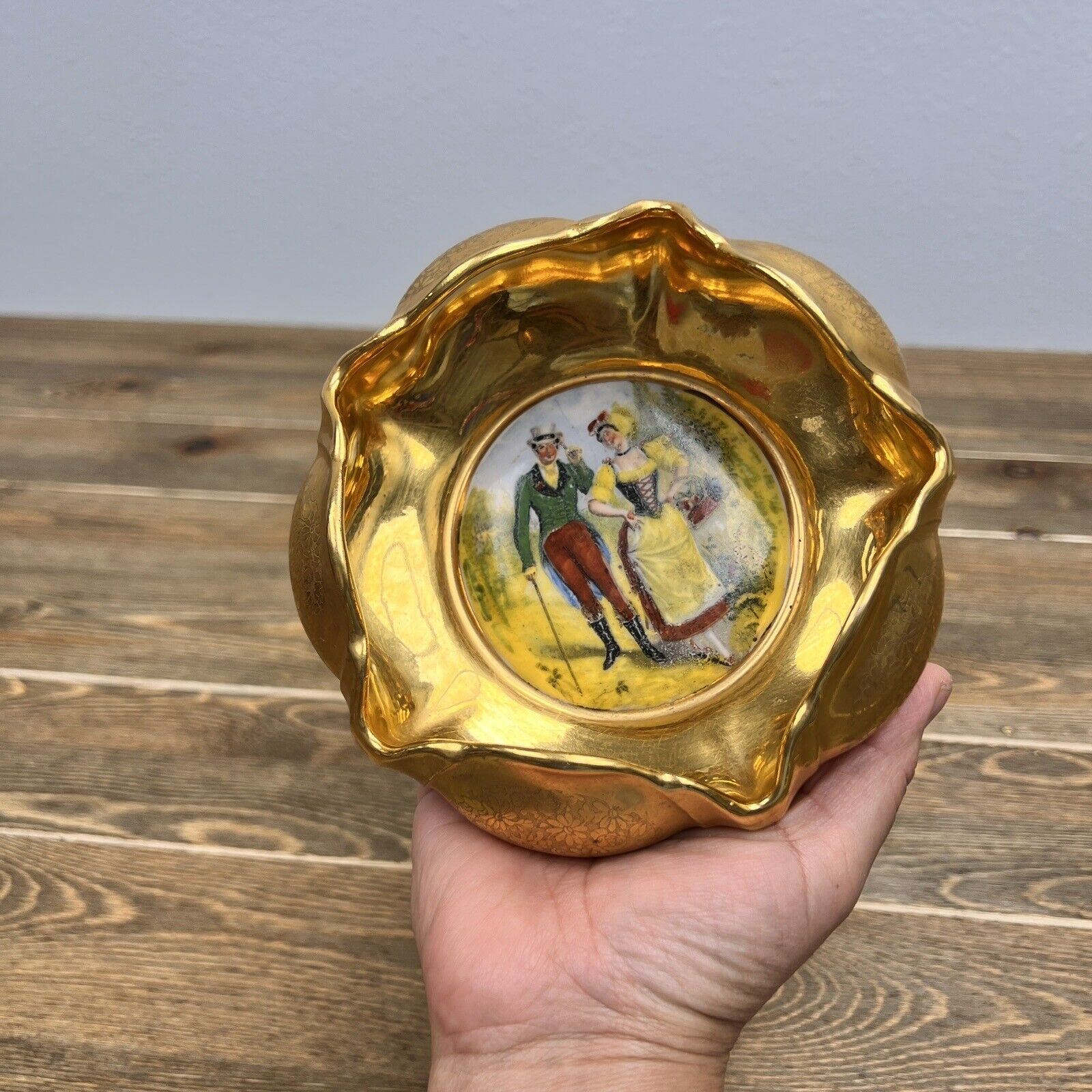 Gilded Osborne China Candy Dish Hand Painted 22 K Gold Victorian Decor