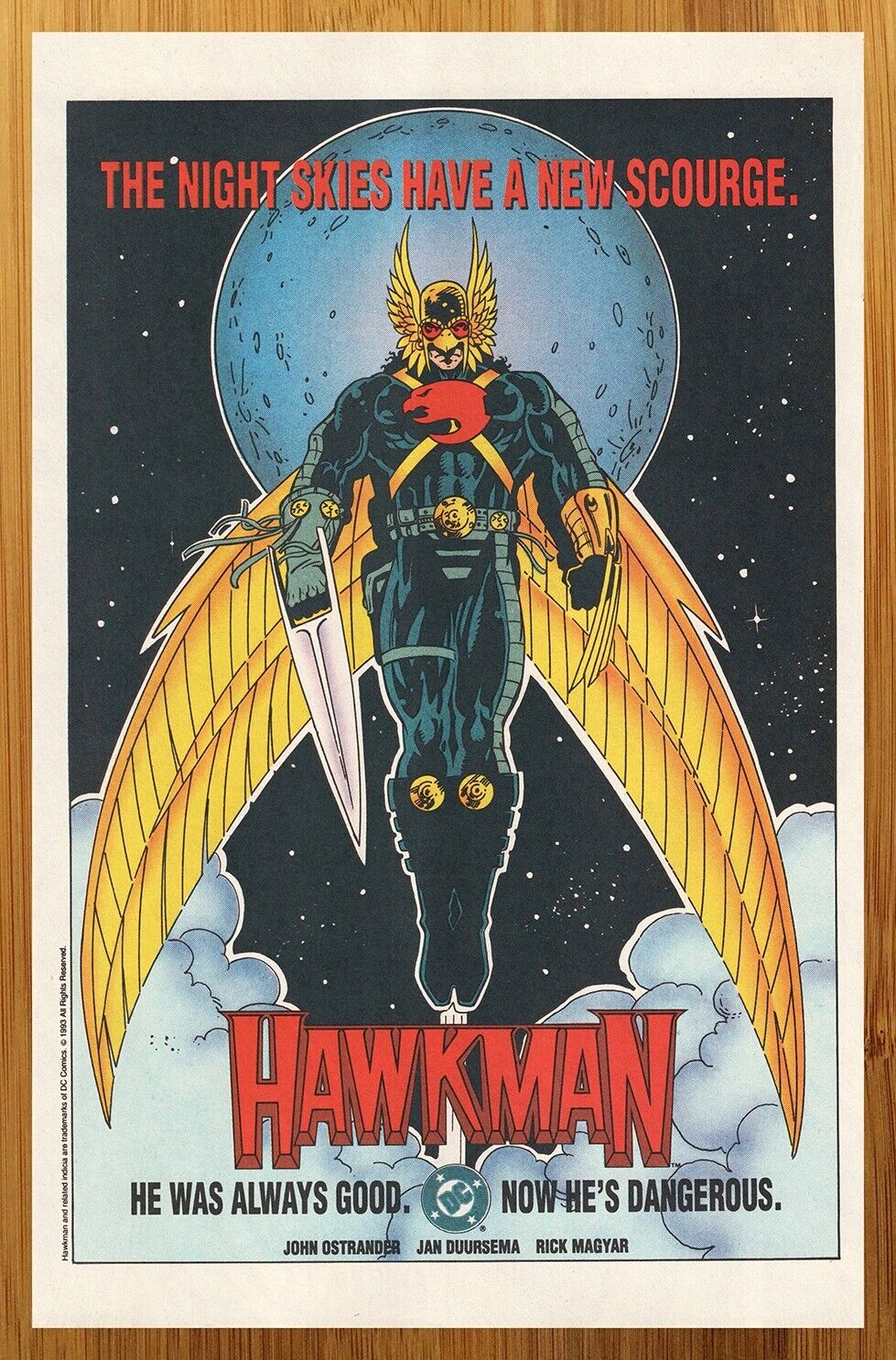1993 DC Comics Hawkman Vintage Print Ad/Poster Jan Duursema Retro Promo Art 90s