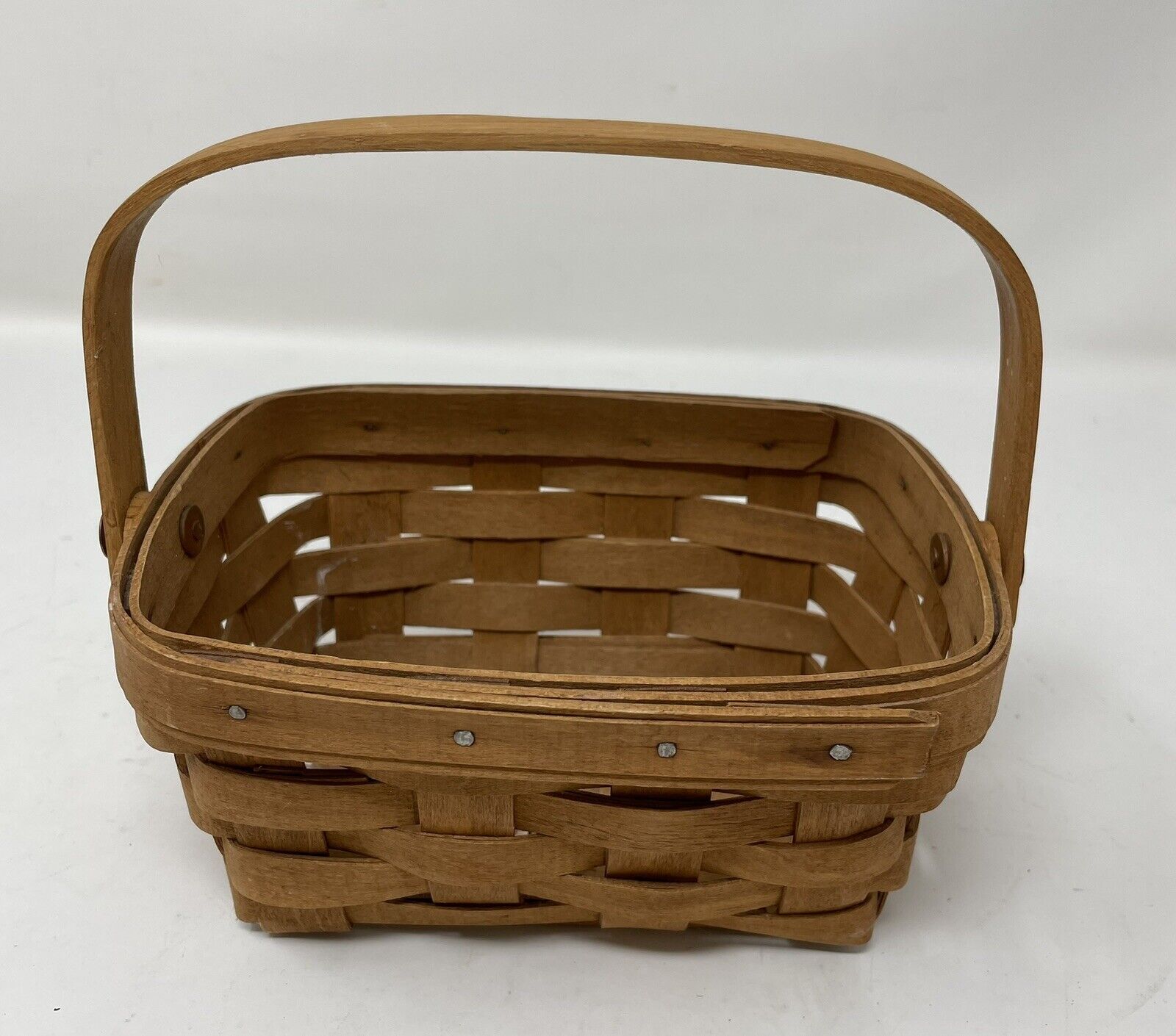 Longaberger 1987 Small Rectangular Basket With Swivel Handle signed 7” X 5” X 3”