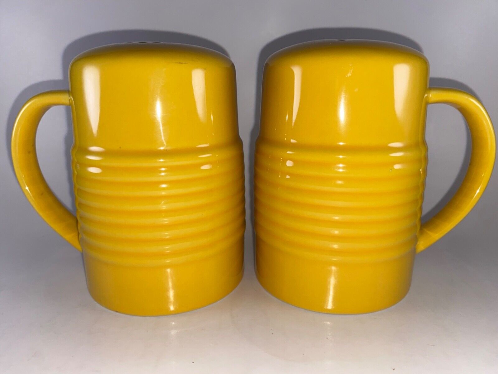 Vintage Bosco-Ware Beehive Stoneware Salt & Pepper Shakers Yellow Stovetop Signa