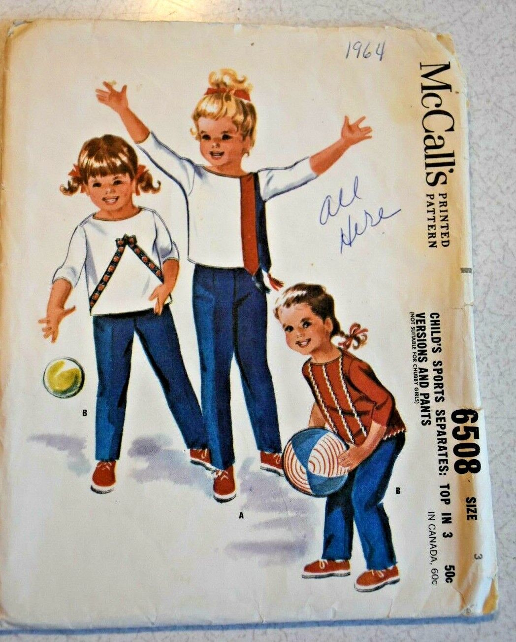 1962 McCall\'s #6508 Child Play Sports Separates Pattern Size 3 Top Pant