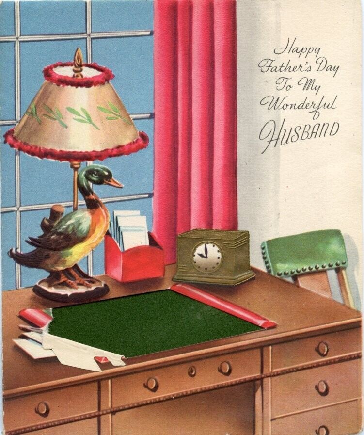Vtg Father's Day Card My Wonderful Husband Man My Life Mallard Duck Used 1940s