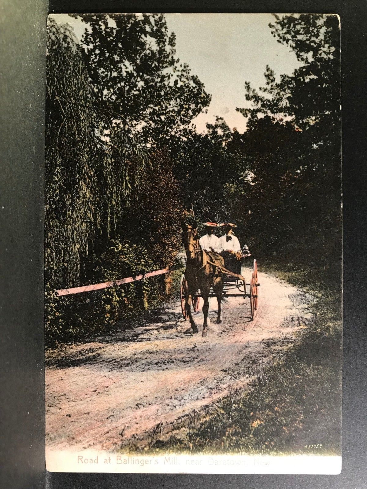 Postcard Daretown NJ - Women Riding Horse Drawn Wagon Road at Ballinger\'s Mill 