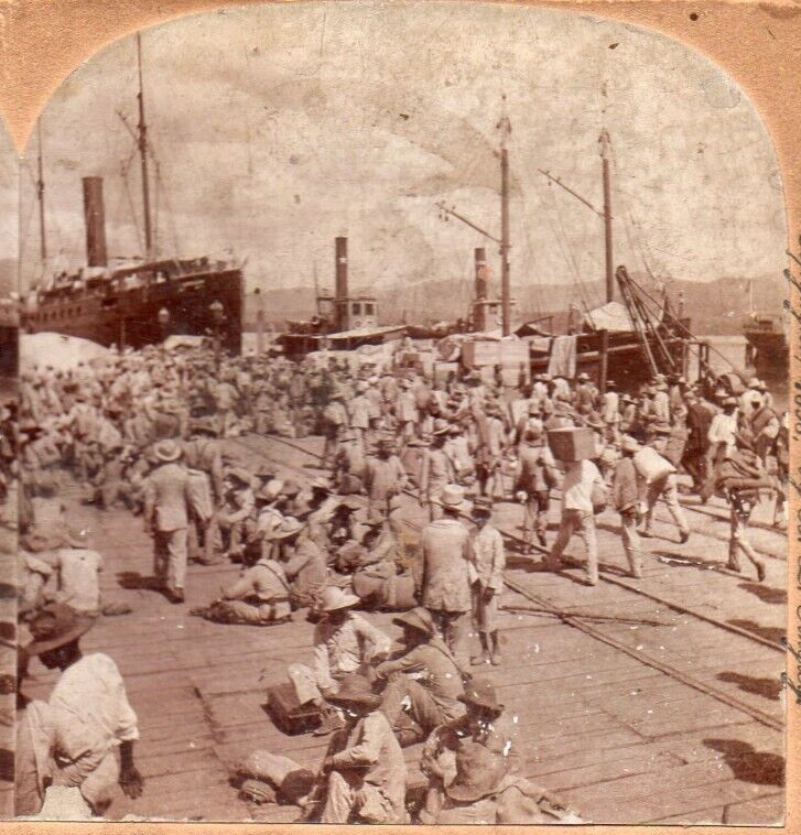 1898 Embarkment of Spanish Troops, Santiago, Cuba.  Stereoview Photo