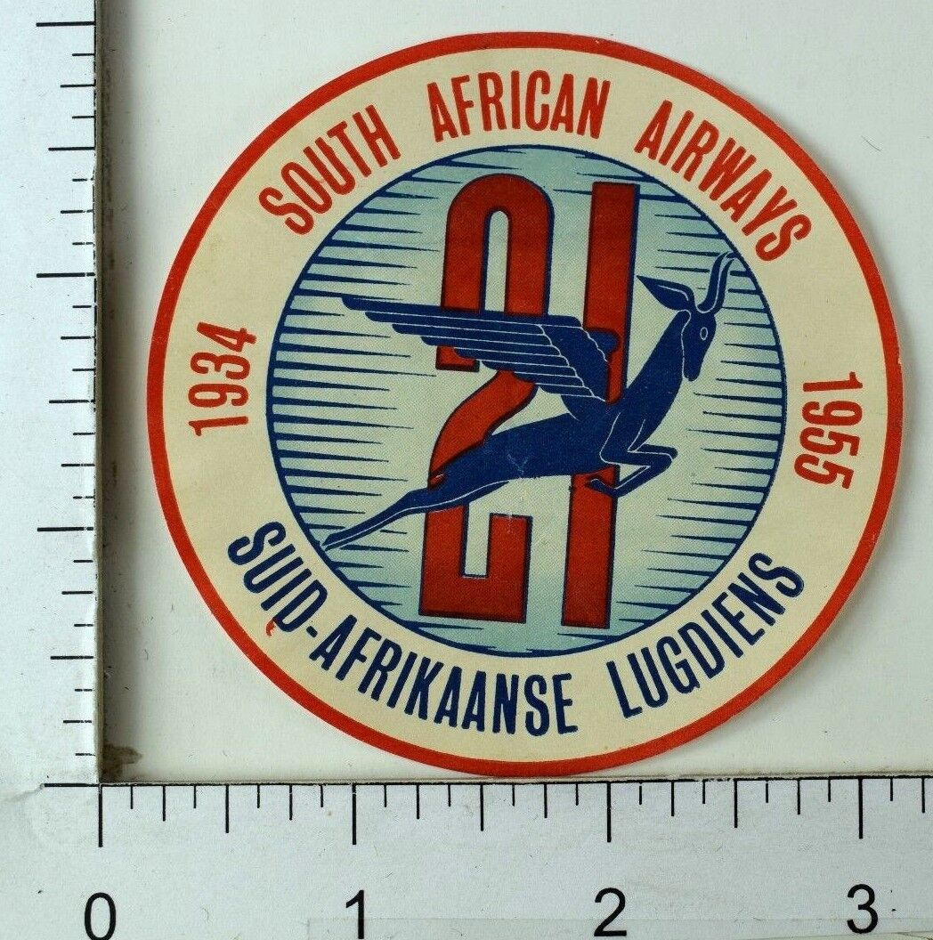 1955 South African Airways 21 Suid-Afrikaanse Luggage Label Coaster Stamp E9
