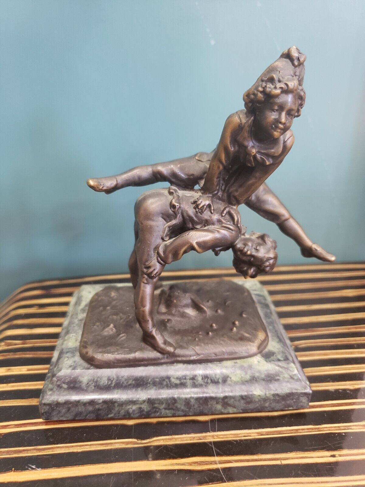 Alfred Barye (1838-1882) Small Bronze Sculpture Children Playing Leapfrog