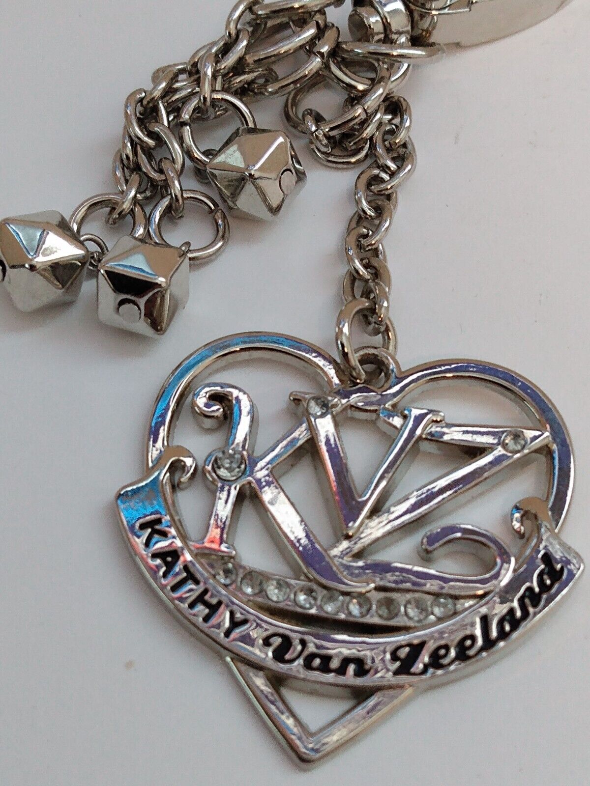 Silvertone Heart KVZ Kathy Van Zeeland Keychain Clip-On Accessory