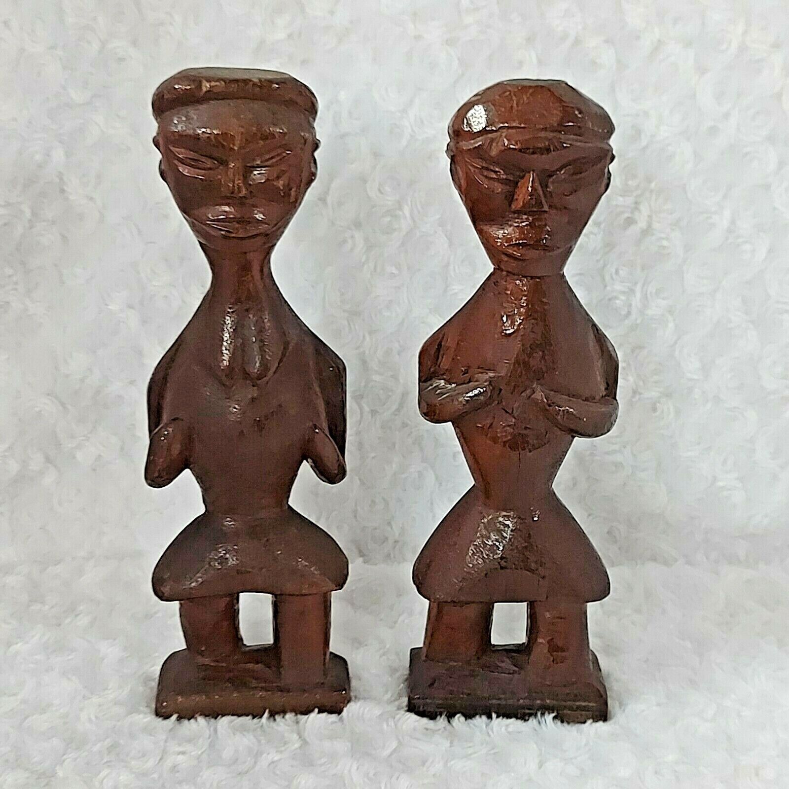 Pair of Antique African Couples Statuettes Idols Carvings Ironwood Circa 1920's