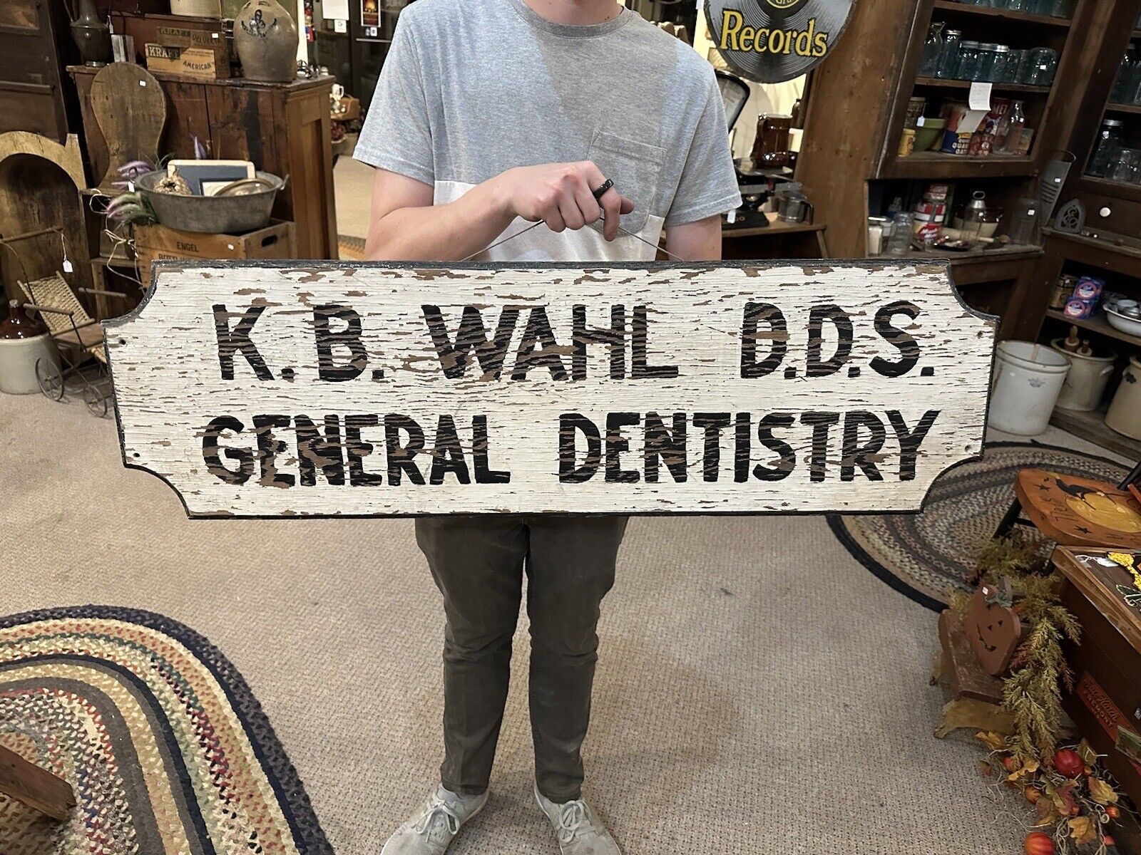 Vintage K.B. Wahl Dentistry Wooden Advertising Trade Sign Fort Atkinson Wis