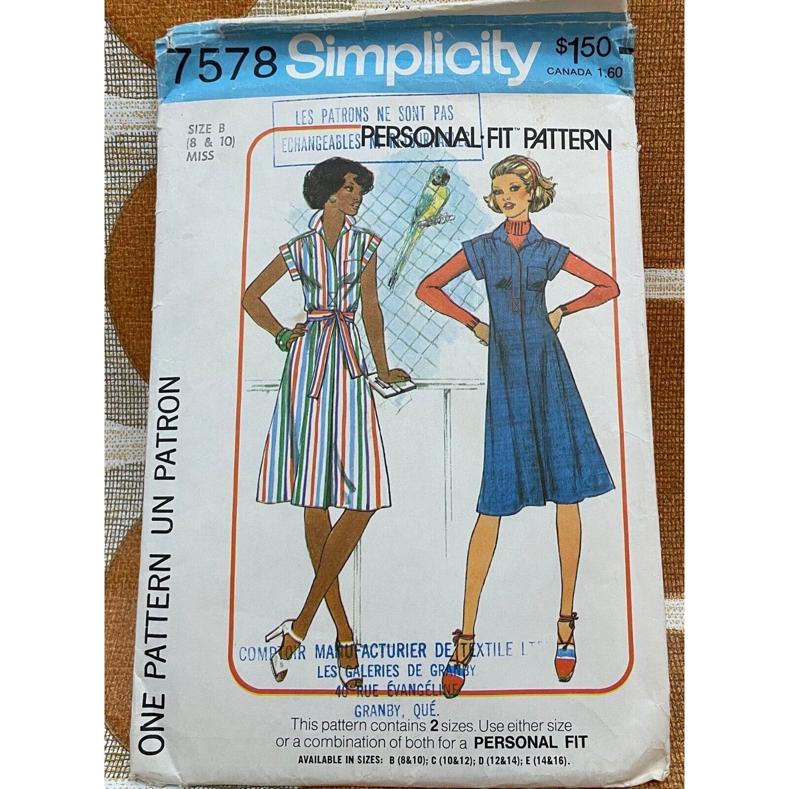 vintage 1976 sewing pattern, Simplicity 7578, dress/jumper, Miss size 8-10