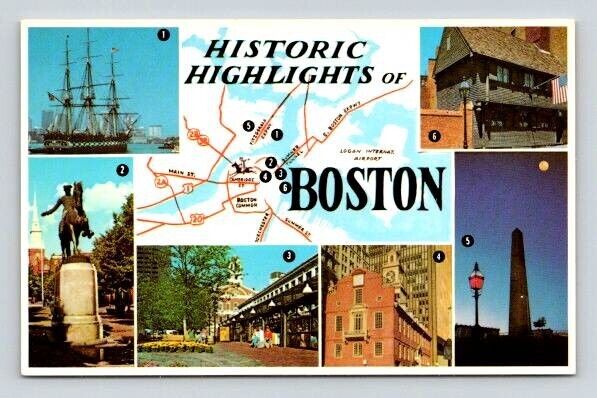 Boston Massachusetts Multi View Historic Highlights Postcard