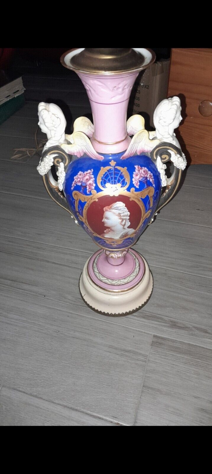 Antique European Porcelain Angel Lamp