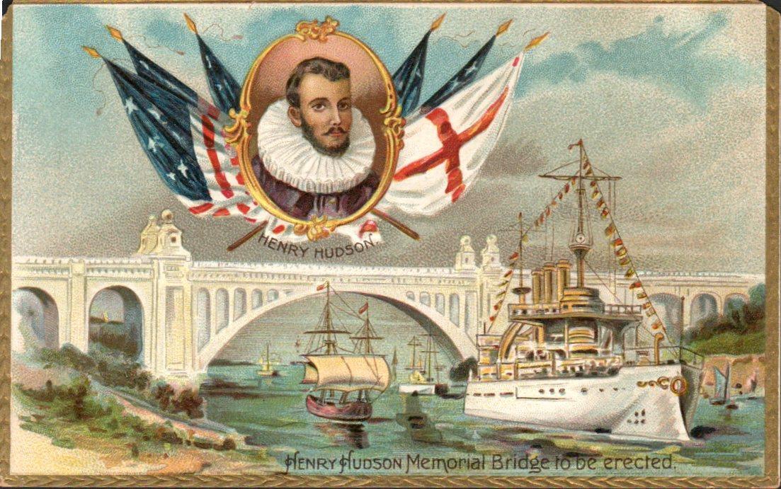 HENRY HUDSON MEMORIAL BRIDGE On Colorful TUCK Vintage PATRIOTIC Postcard