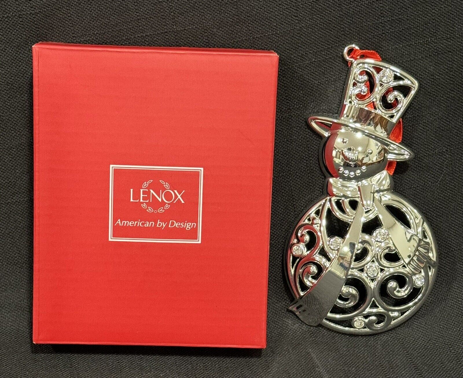 Lenox Sparkle & Scroll Snowman Ornament Clear Crystal Silverplate NEW in Box