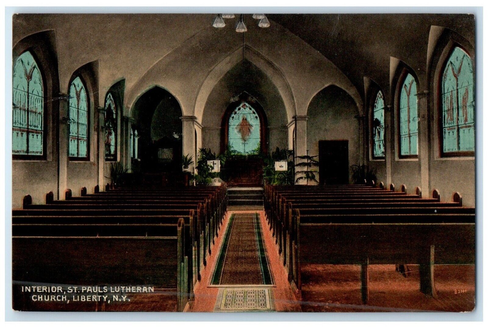 c1910's Interior St. Pauls Lutheran Church Liberty New York NY Antique Postcard