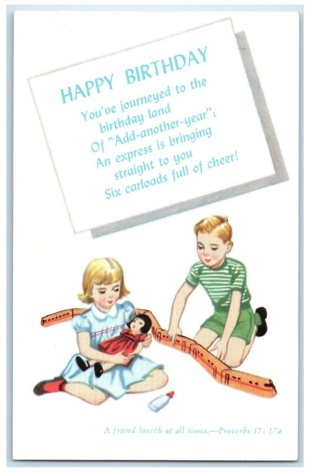 c1910\'s Happy Birthday Children Playing Train And Doll Unposted Antique Postcard