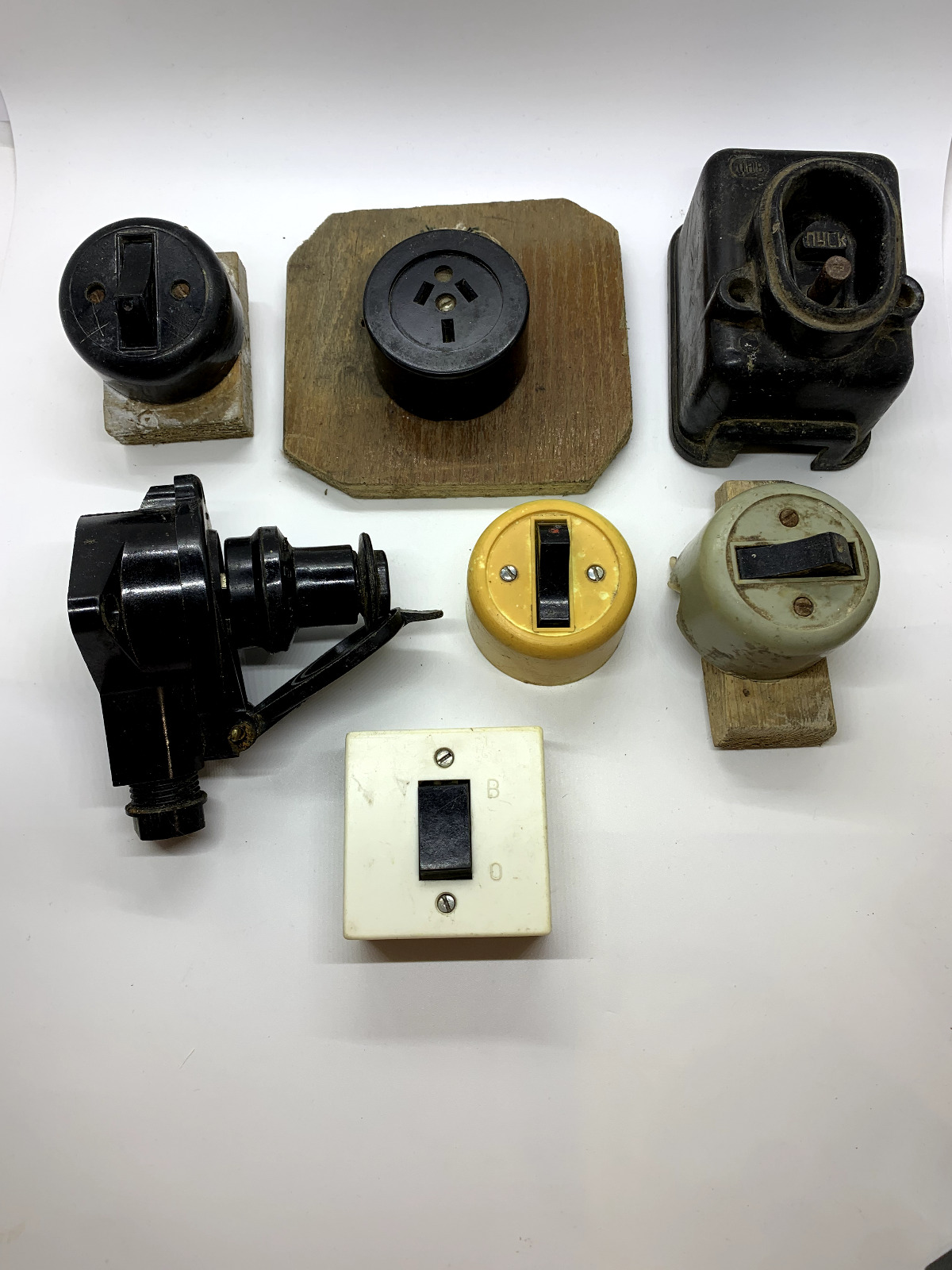 Soviet vintage original plastic retro light switches, sockets set USSR