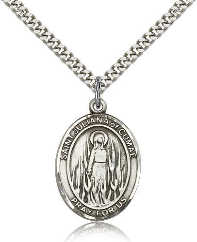 Saint Juliana Medal For Men - .925 Sterling Silver Necklace On 24 Chain - 30...