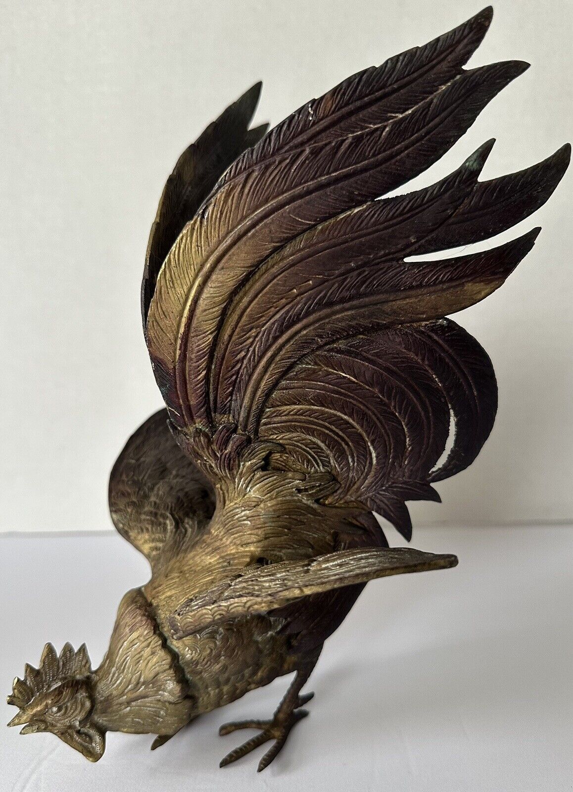 Vintage Gilt Metal Fighting Rooster Sculpture 9\