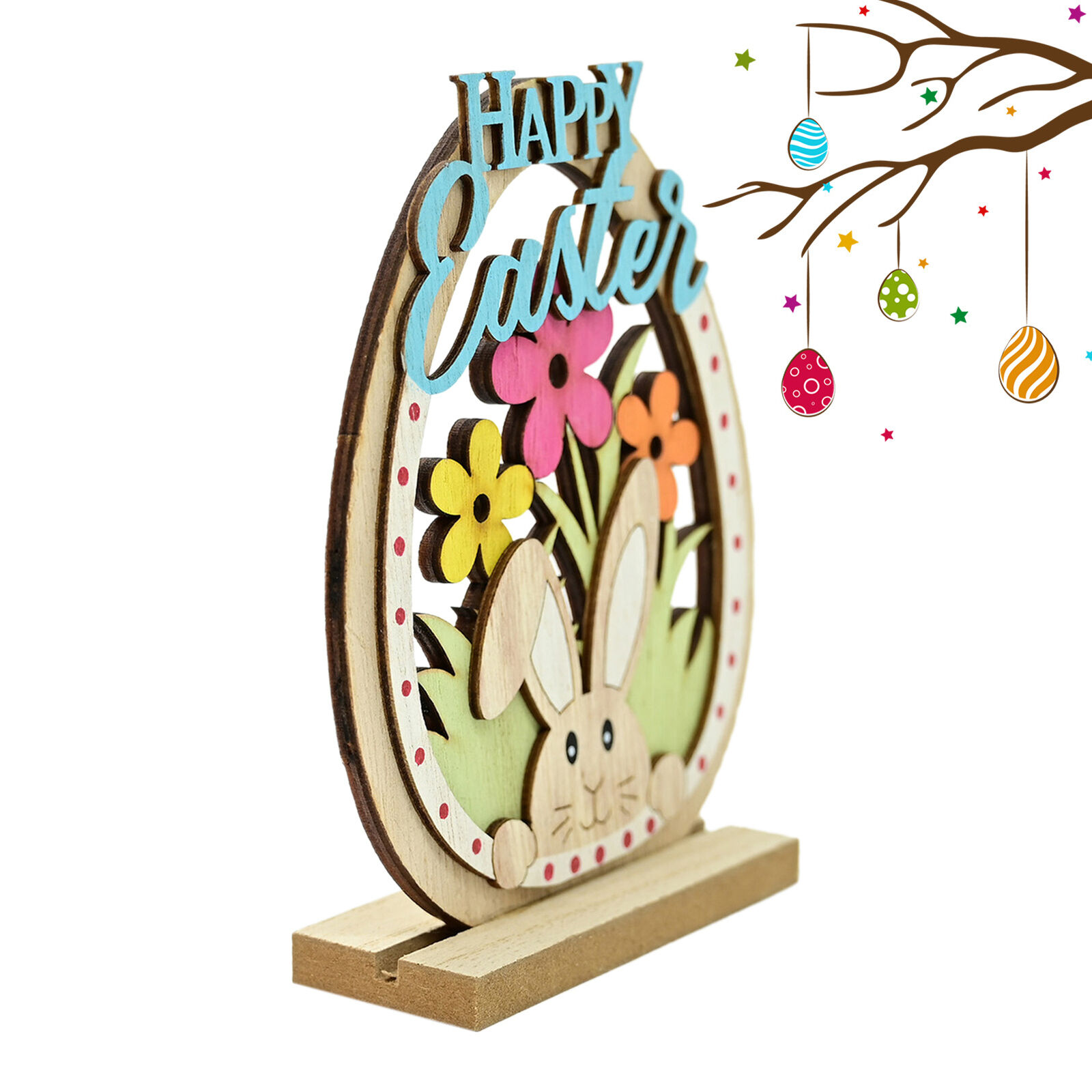 Easter Bunny Decor Wooden Egg Rabbit Ornaments Easter Spring Tabletop Decoration