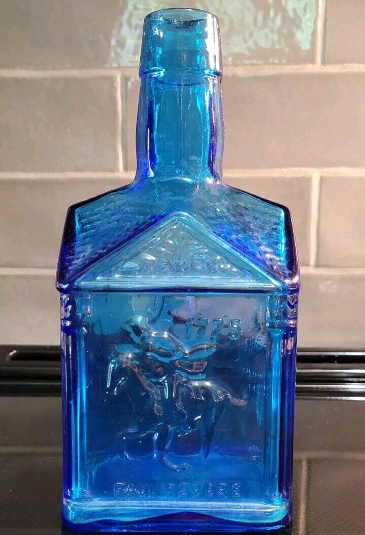 Vintage Paul Revere Commemorative Cobalt Blue Glass Wheaton NJ 8” Bottle