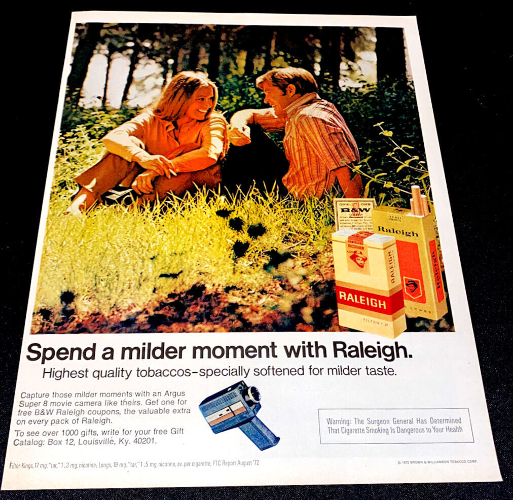 1972 Raleigh Cigarettes Large Vintage Print Advertisement Full Color