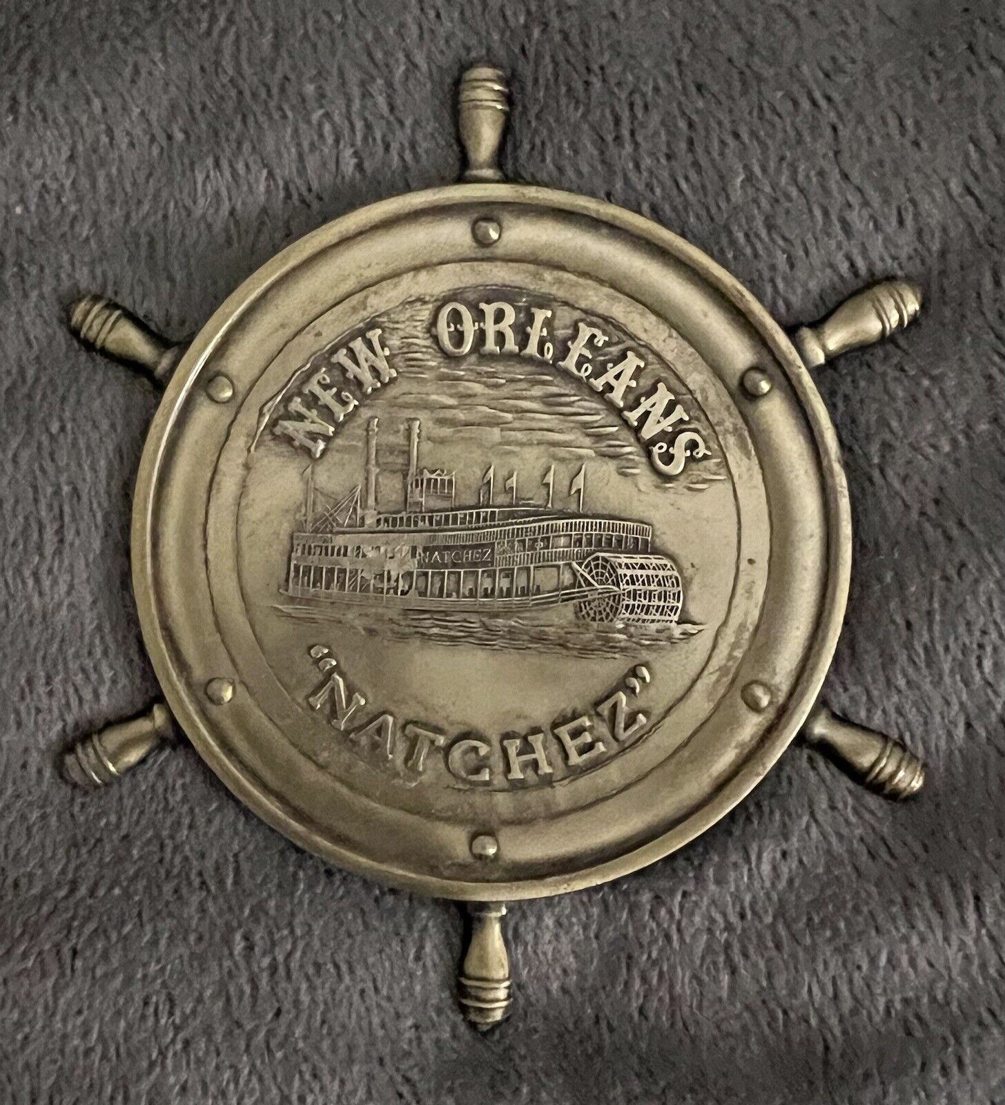 New Orleans Natchez Ship / Steamboat Brass souvenir - Wheel - USA - Vintage/Old