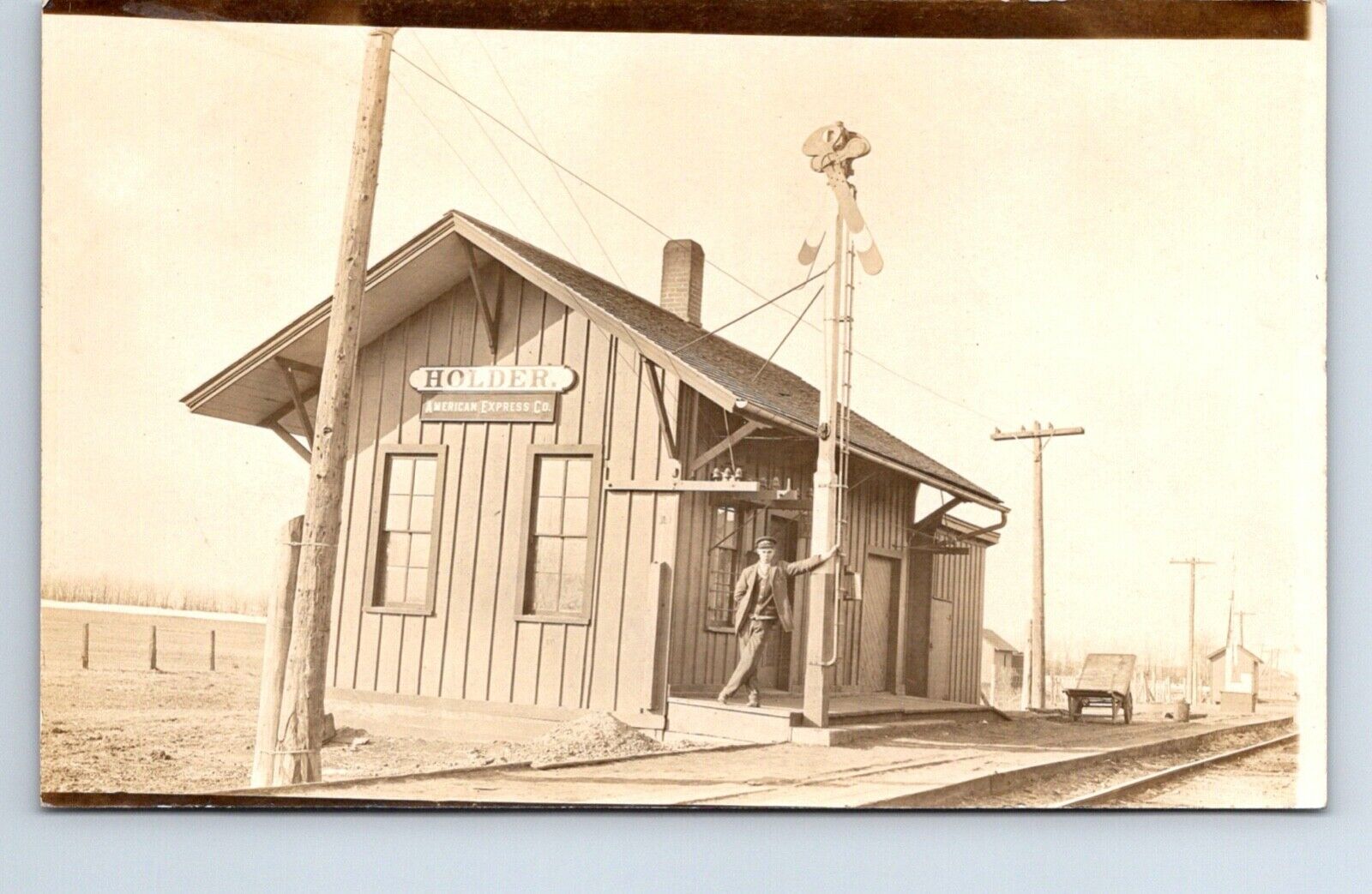 RPPC Real Photo Postcard Illinois Holder LE&W Railroad Depot Station train
