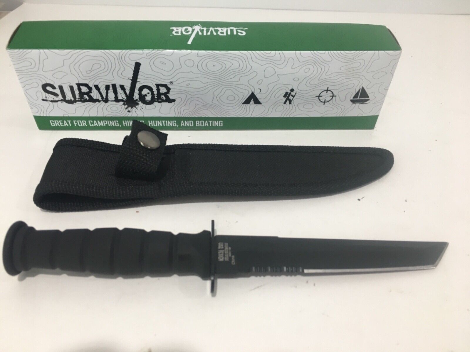 survivor camping knife 7.5 inch long.  Great for camping hiking hunting boating