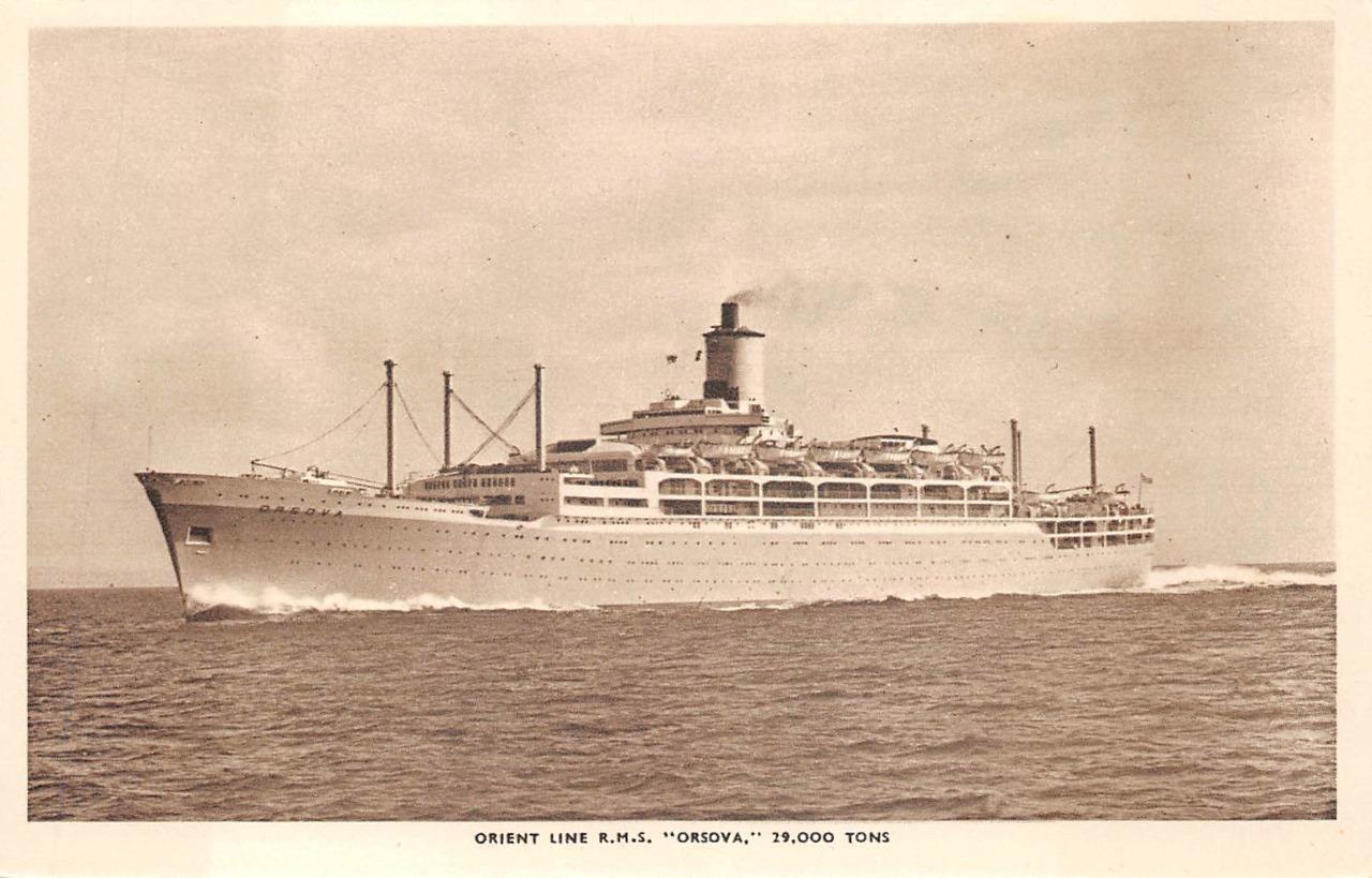 ORIENT LINE R.M.S. ORSOVA 29000 TONS SHIP POSTCARD (c. 1920s)