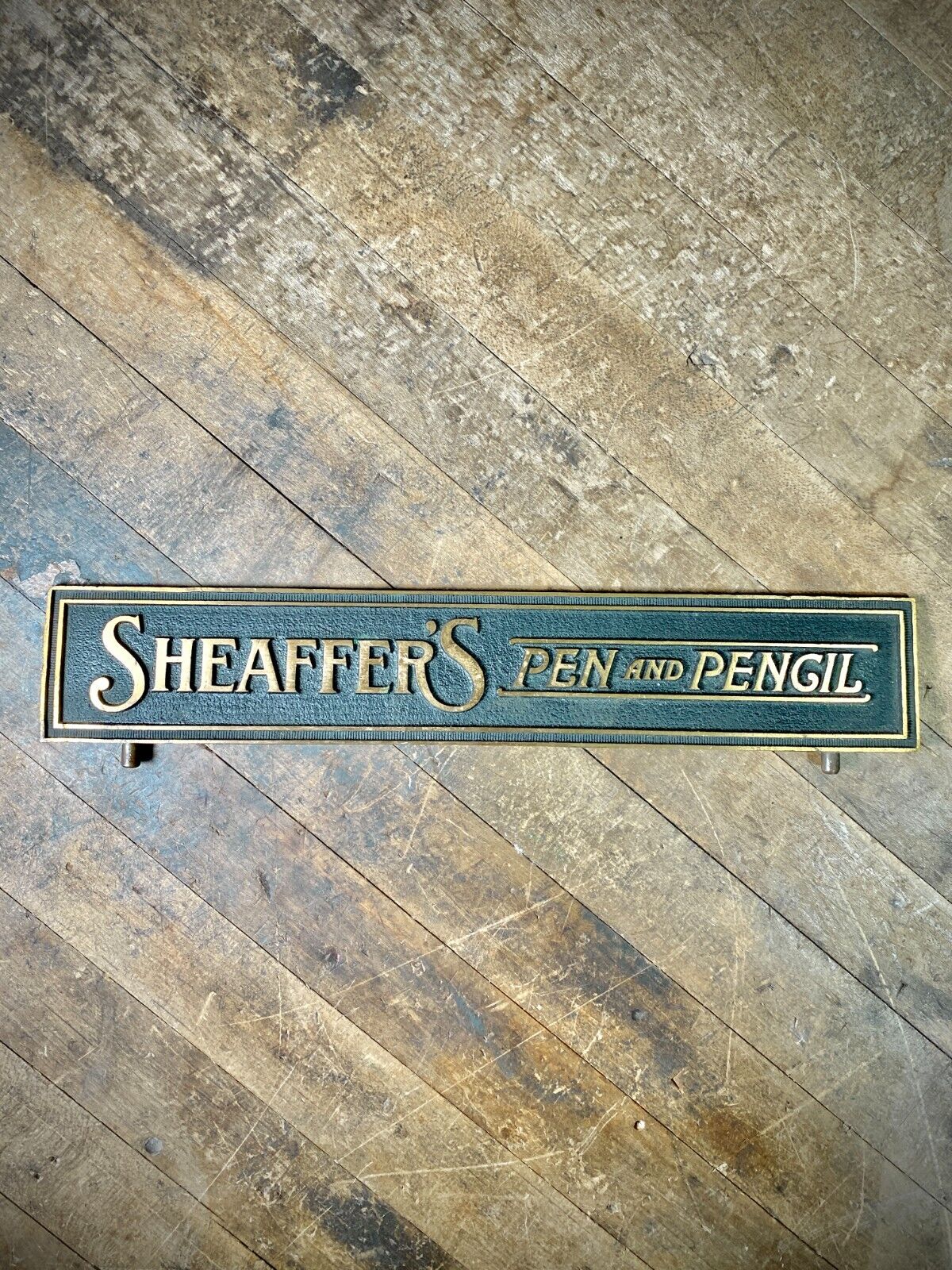 c.1920s Sheaffer\'S Pen and Pencil Brass Sign made by Imperial Brass MFG. Co.