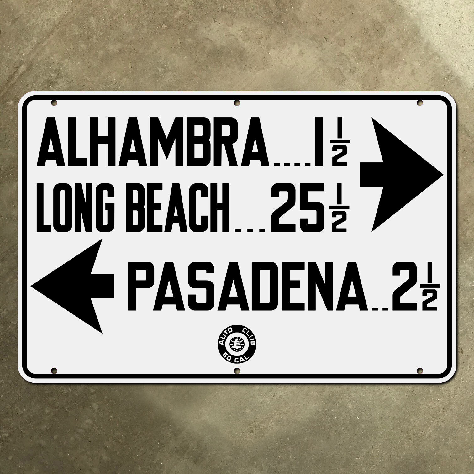 ACSC Alhambra Long Beach Pasadena highway road guide sign 1935 California 21x14