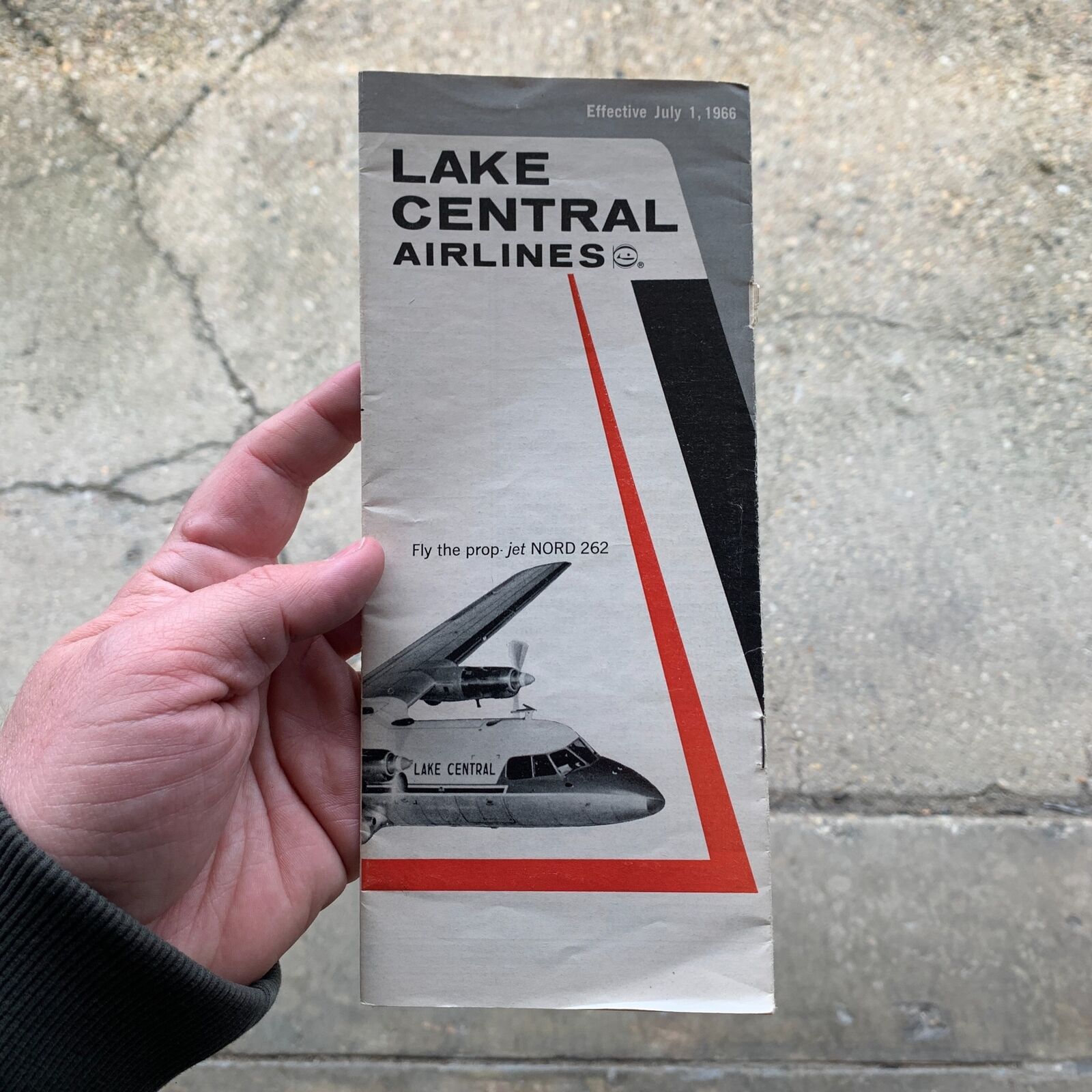 Vintage 1966 Lake Central Airlines Flight Schedule - Prop Jet NORD 262