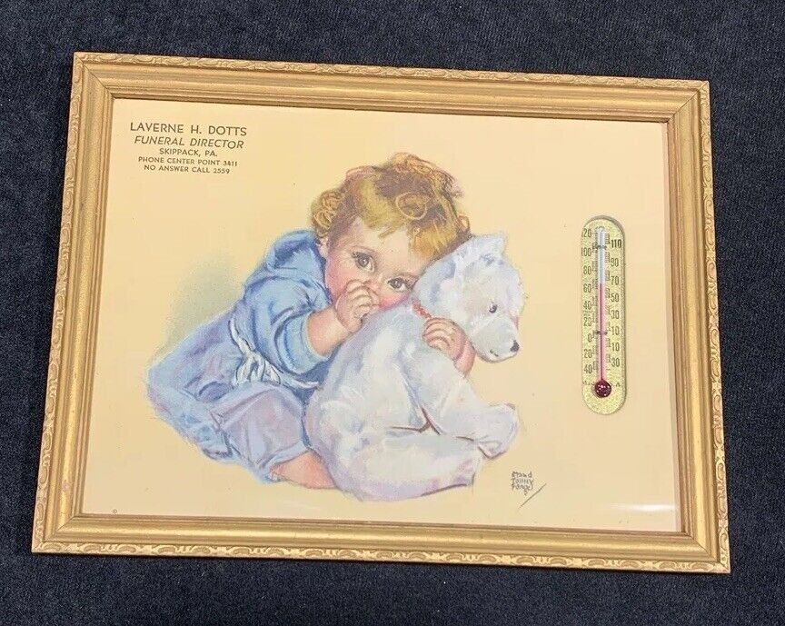 1948 Vtg Advertising Thermometer Baby Print Maud Tousey Fangel. Funeral Director