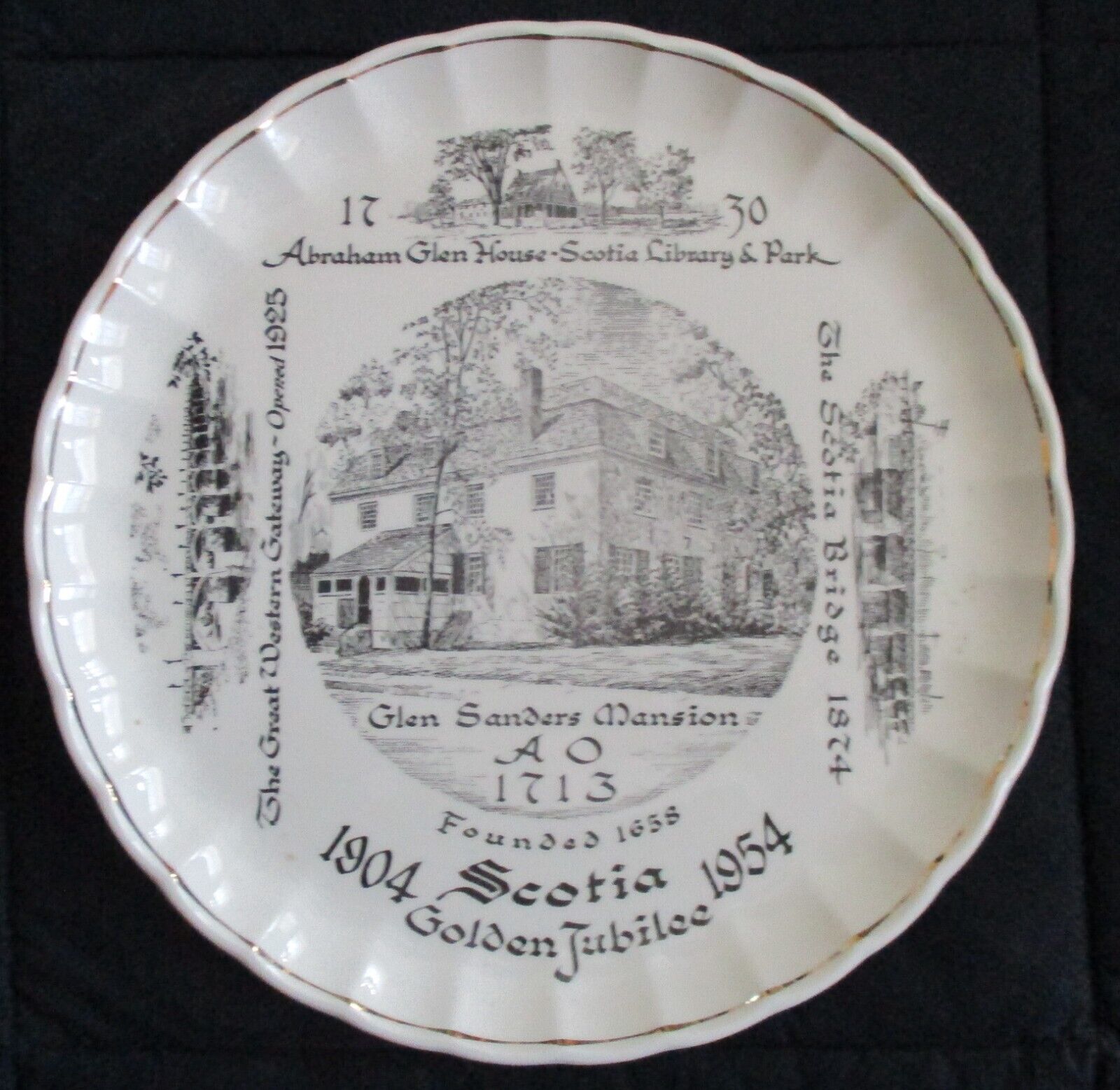 1954 Souvenir Plate Glen Sanders Mansion Western Gateway Bridge Scotia New York