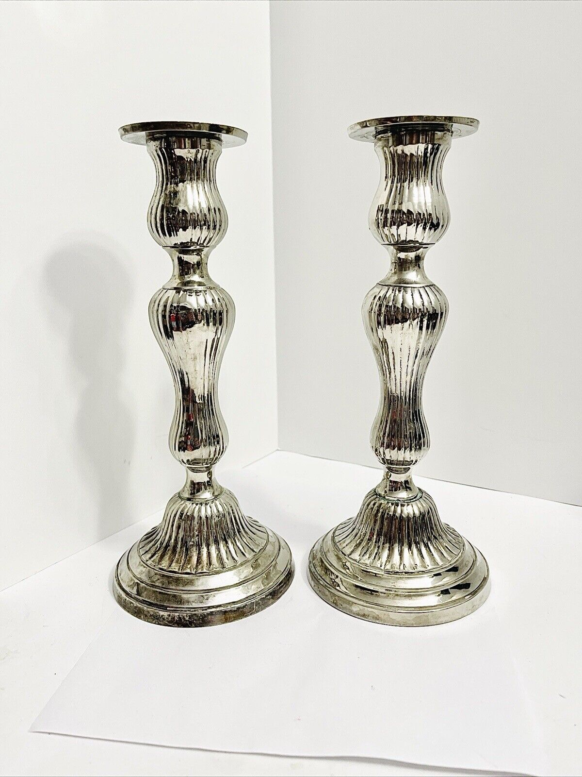 Pair of India Hosley Metalcrafters Brass Candlesticks Candle Holders 10.5\