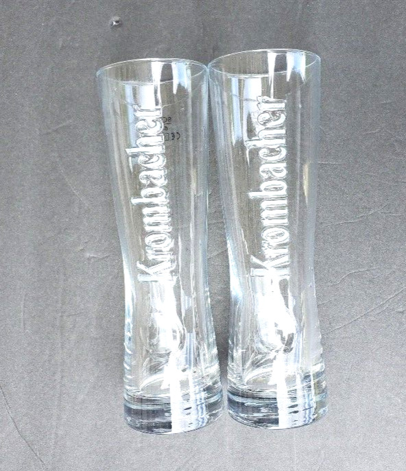 2 Krombacher German Beer Pilsner Glasses Embossed Tall Beer Glass Fast Shipper