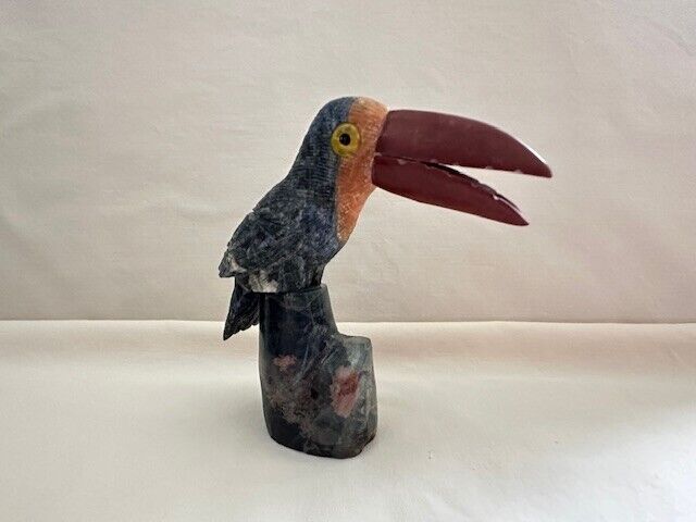 Vintage Hand Carved Natural Stone Toucan Bird Figurine