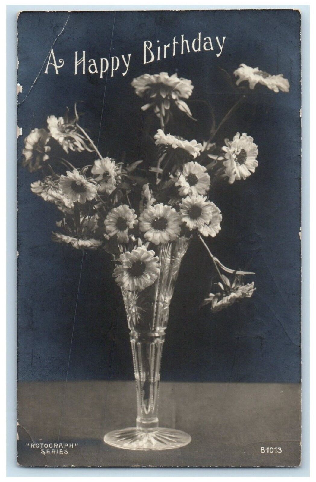 c1910's Happy Birthday Flowers Vase Still Life RPPC Photo Rotograph Postcard